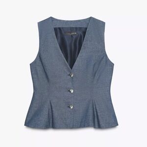 Zara Denim Linen Sleeveless Peplum Vest